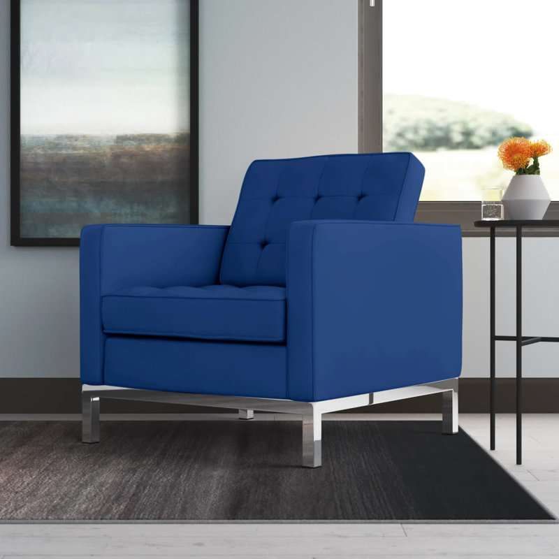 Fauteuil capitonné en cuir végétalien Loft, Similicuir bleu marine