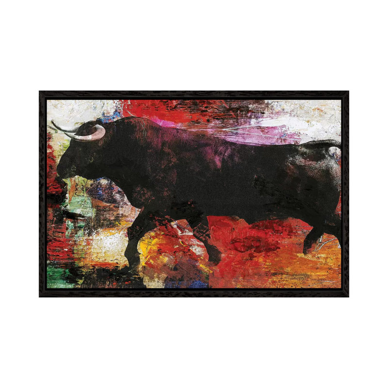 Bull - Print on Canvas, Black Framed, 45.72cm H x 66.04cm W x 3.81cm D