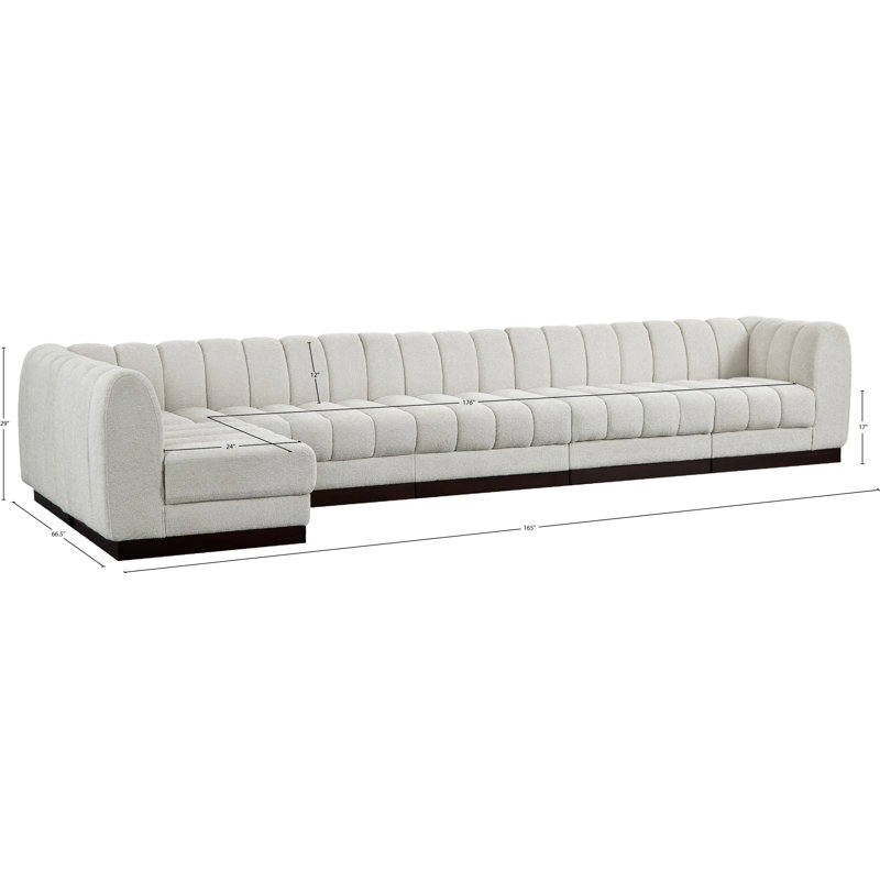 Quinn 6 - Piece Upholstered Sectional, Cream Chenille Fabric