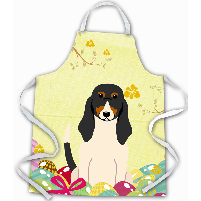 Tablier œufs de pâques, Jaune / crème / noir, Chien courant suisse