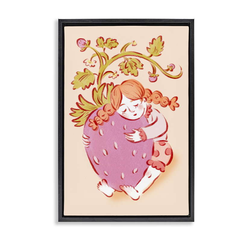 Fille flottant dans un cadre flottant fraise, design par Hannah Moren, Cadre flottant noir de jais, H 25 po x l 17 po