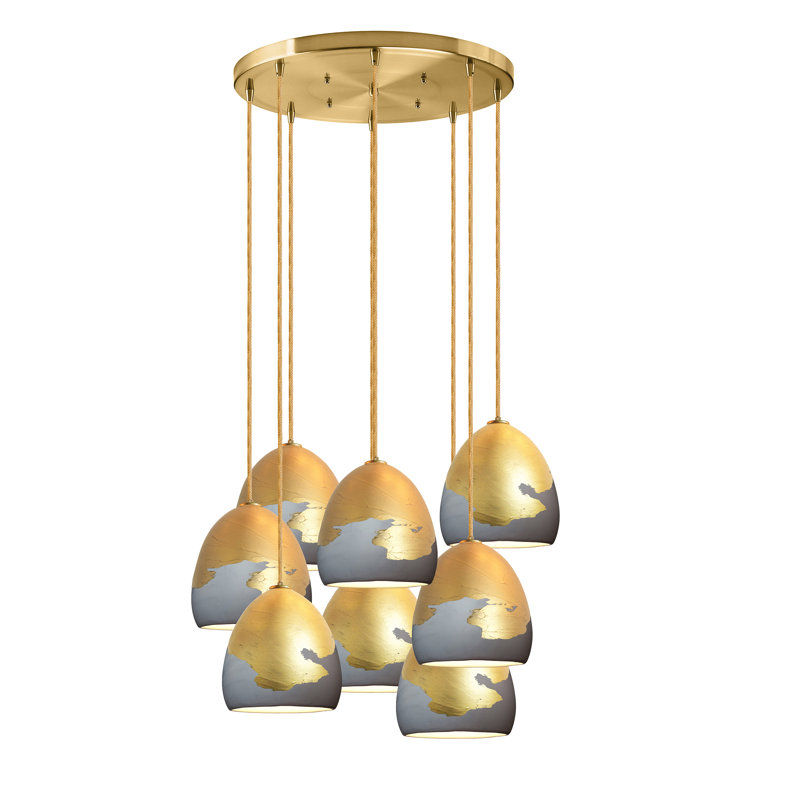 8 - Light Chandelier, 36" H x 18" W x 18" D, Brass Braided Cord, Gray/Bronze