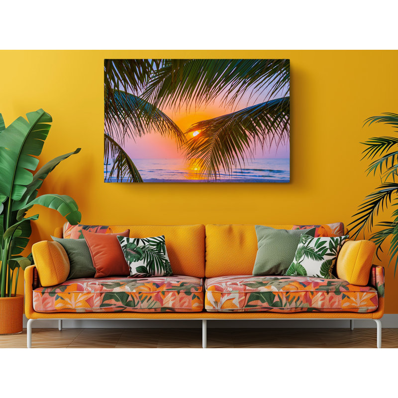 «Coconut Trees Sunset View», reproduction sur toile, H 24 po x l 36 po