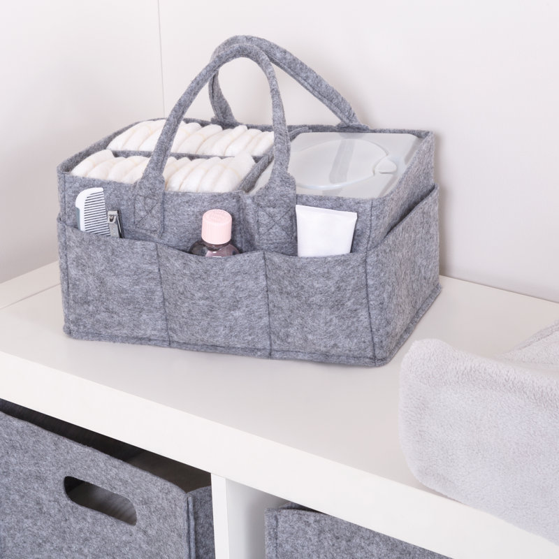 Gray Felt Baby Nursery Diaper Storage Caddy with Handles