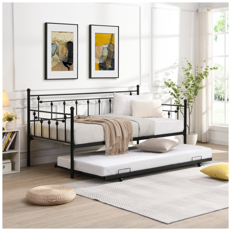Lit de jour en métal noir avec couchette pour matelas simple