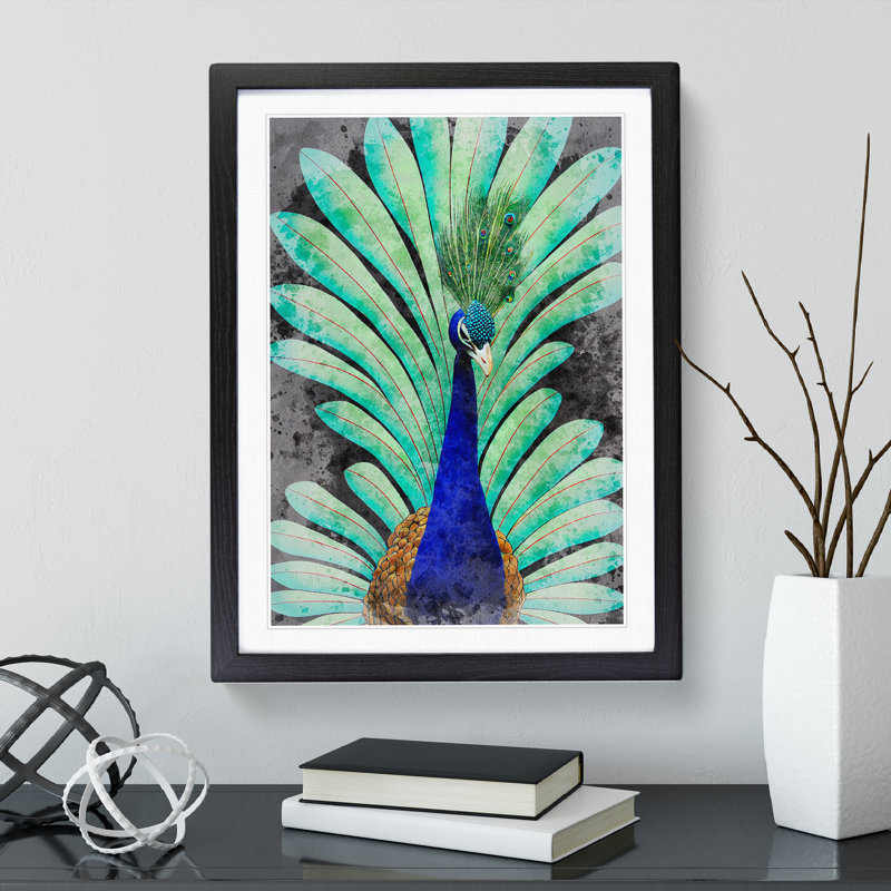 Peacock Watercolour No.2 - Single Picture Frame Painting, Black Framed, 34cm H x 25cm W x 2cm D
