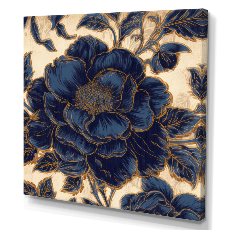 Pivoine bleue et bleue - impression, H 16 po x l 16 po x P 1 po, Toile tendue