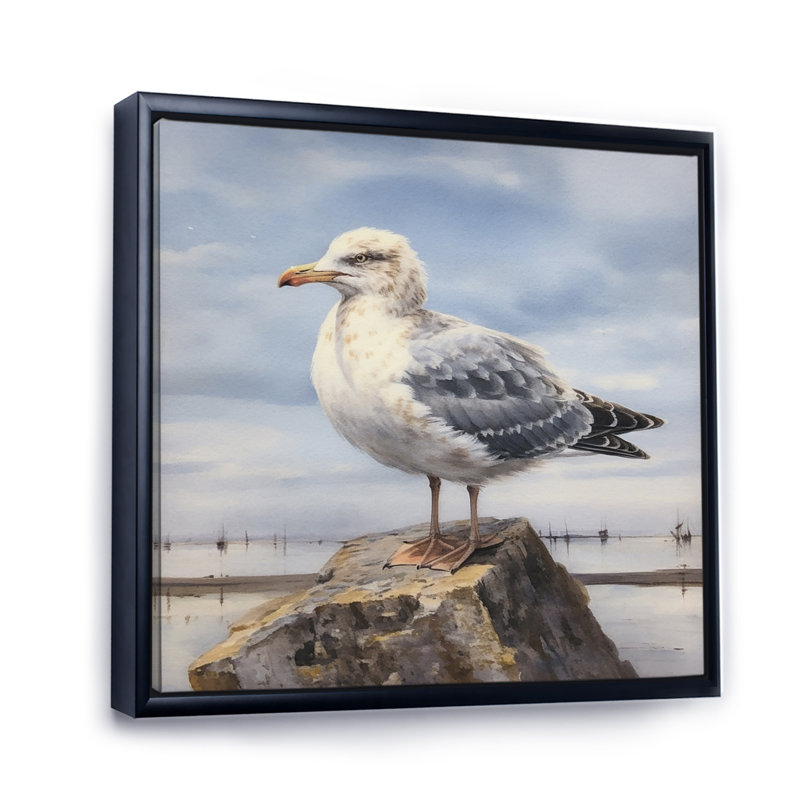 Mouette en V sur toile, Cadre flottant noir, H 16 po x l 16 po x P 1 po
