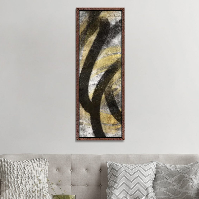 Striking Marks Neutral I by Marcus Prime - Painting on Canvas, Classic Brown Wood Framed, 152.4cm H x 50.8cm W x 3.81cm D