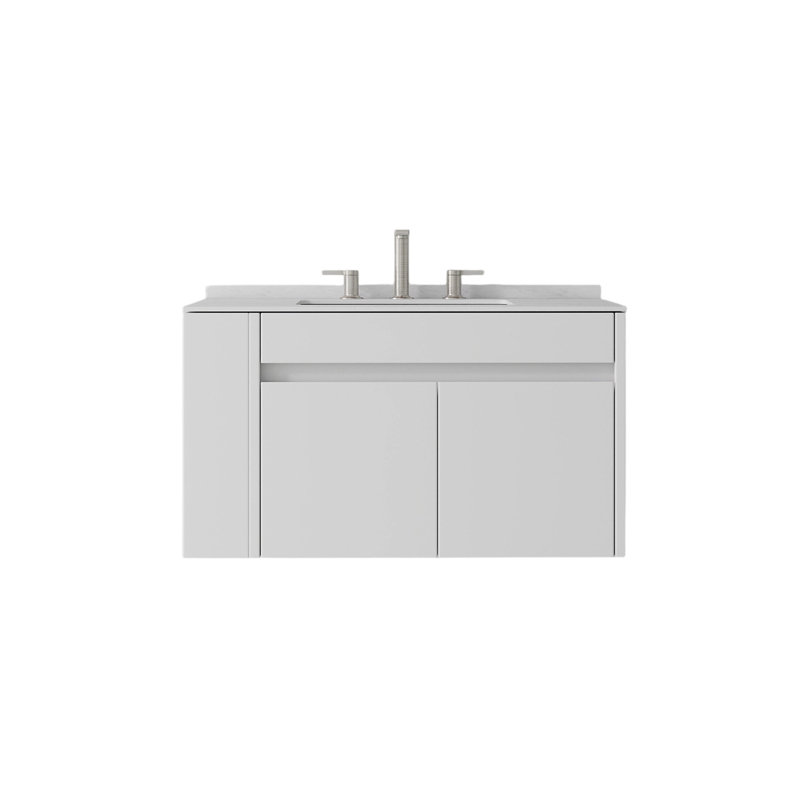 Meuble-lavabo flottant 30 po avec lavabo et porte à fermeture en douceur, Blanc, 30"