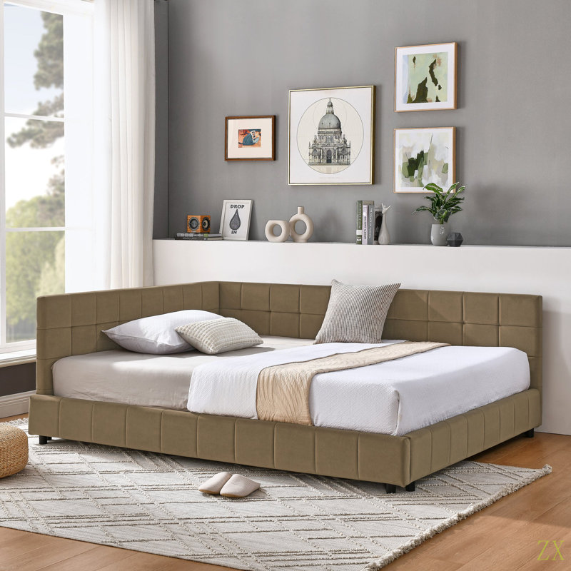 Structure de lit double capitonnée capitonnée, structure de canapé-lit avec dossier et accoudoirs confortables, lit double pour chambre à coucher, salon, velours (80,5 po x 59 po x 30,5 po)