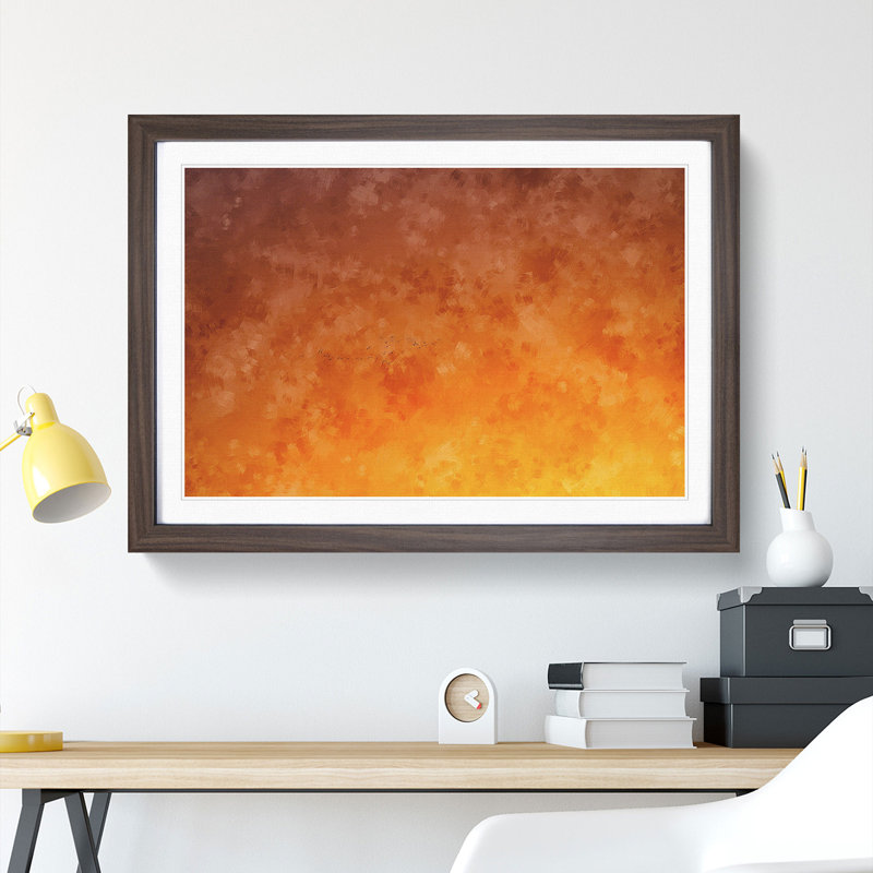 Birds in Flight During an Orange Sunrise - Picture Frame Painting Print, 33cm H x 45cm W x 2cm D, Walnut Framed