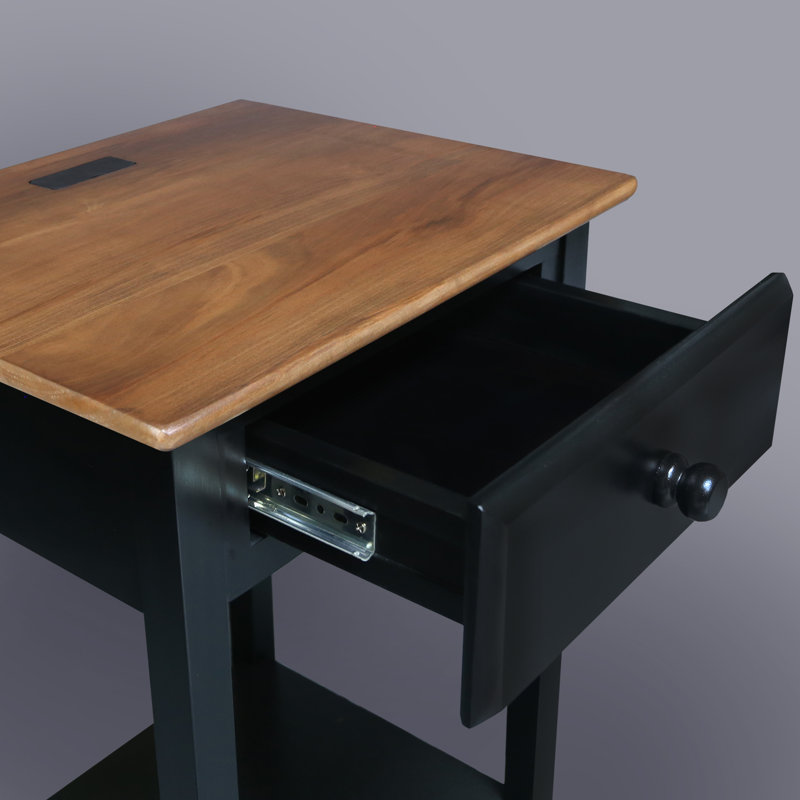 17.5'' W Solid Wood Nightstand, Black/Wood