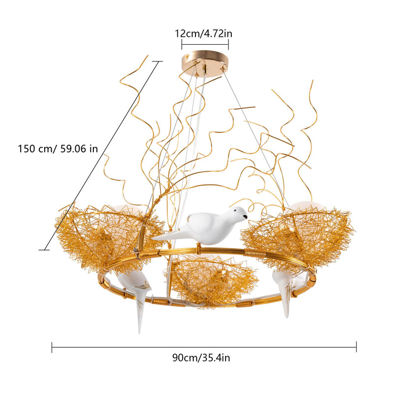 Ffraid Light Gold Unique/Statement Bird Nest Pendant Lights