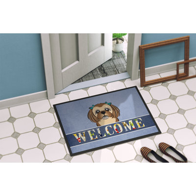 Tapis de porte pour l’extérieur antidérapant antidérapante shih tzu welcome