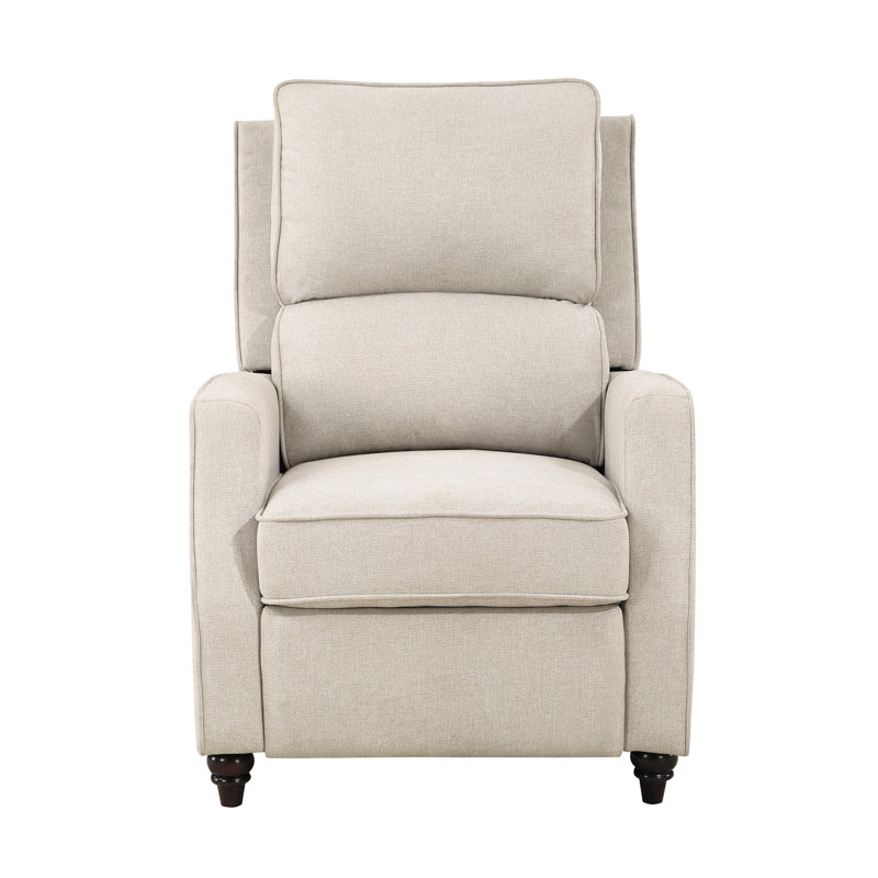 Beige Fabric Push Back Recliner - Solid Wood Transitional Comfort, Beige