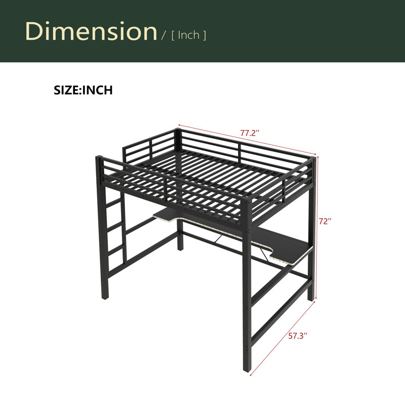 Base de lit mezzanine en métal avec lumière DEL, station de charge USB et bureau Gaming, Noir, Lit double
