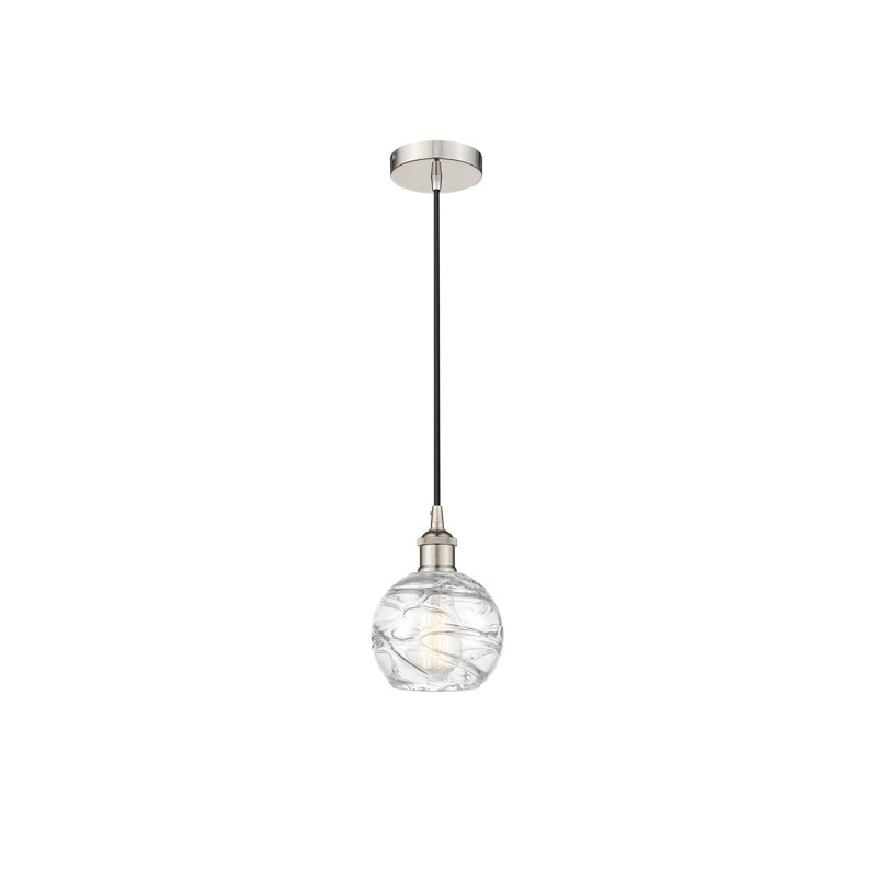 1 - Light Single Globle Pendant, 8.75" H x 6" W x 6" D, Polished Nickel, Clear