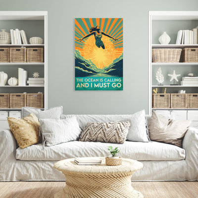 «Woman Swim The Ocean Is Calling», reproduction d'art graphique sur toile tendue 1 pièce