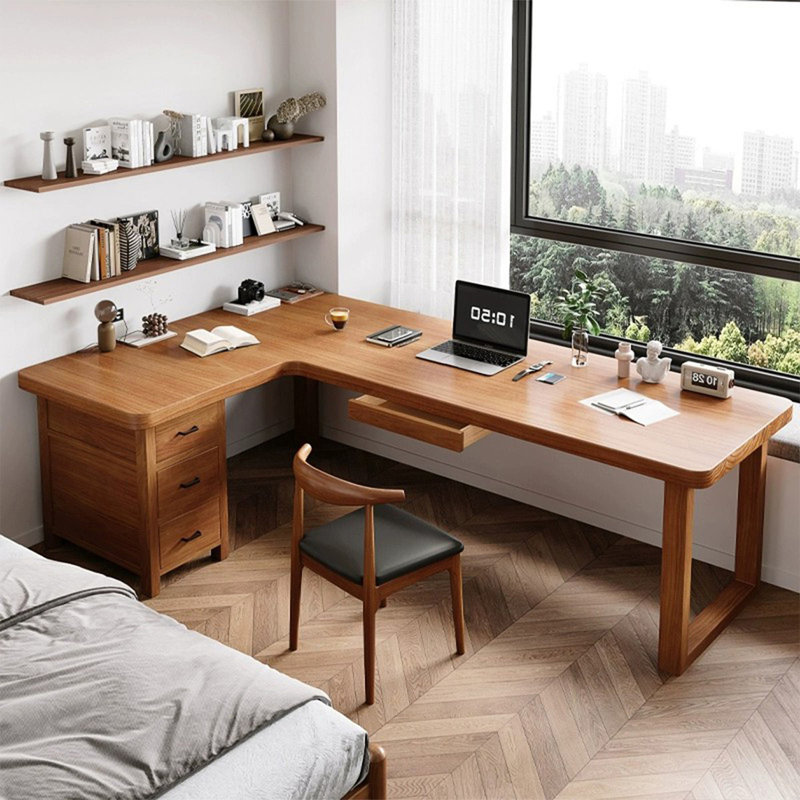 Bureau rectangulaire en L en bois massif, Retour à gauche, 29.53" H x 70.87" W x 47.24" D