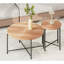 Ensemble de 2 tables basses et tables de bout - Panneau de fibres à densité moyenne imperméable avec revêtement en PVC, conception cylindrique vieillie, pieds en métal - charme rustique classique