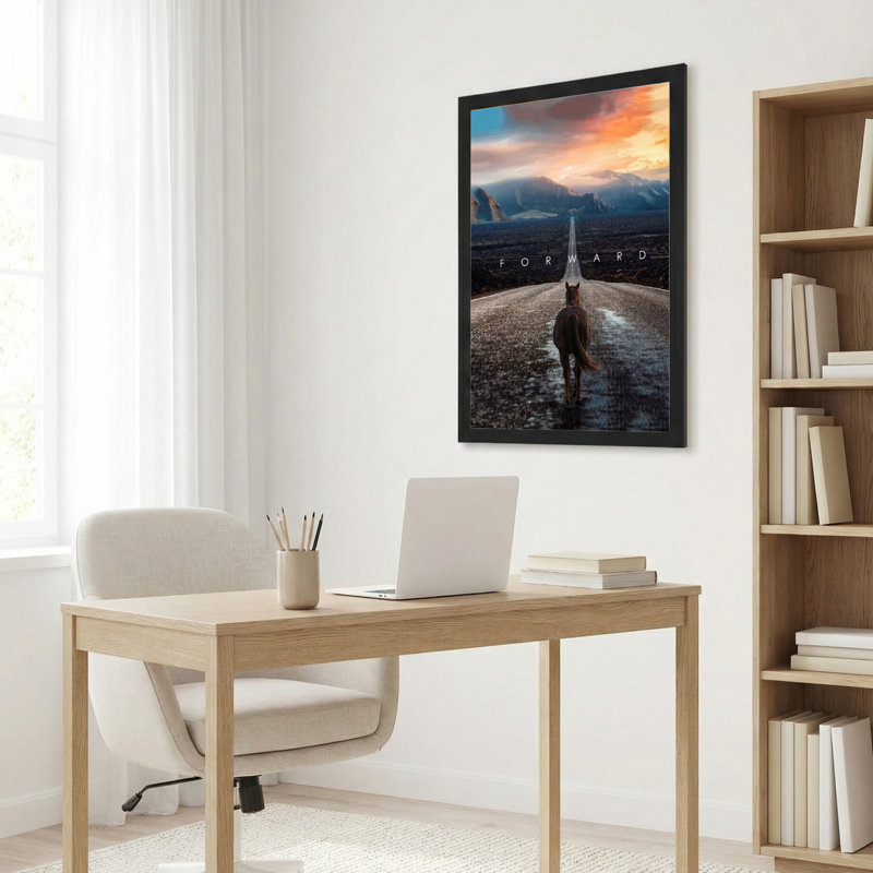 Cheval sur la route, coucher de soleil sur la montagne, toile tendue, ensemble de 1, H 36 po x l 24 po