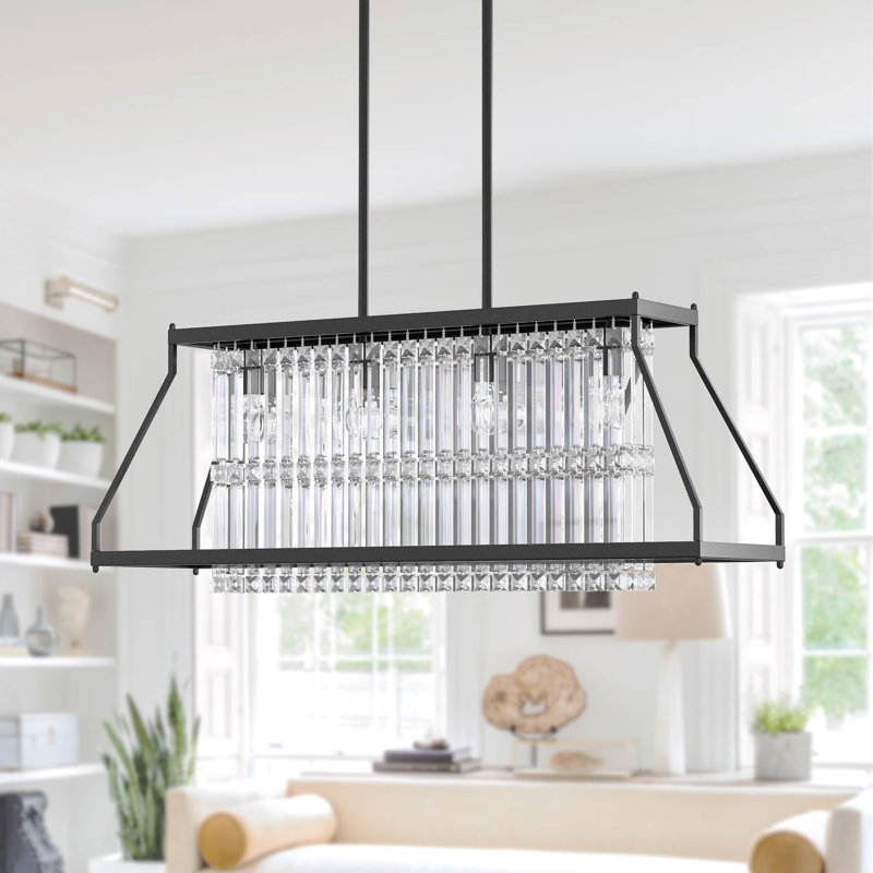 Vadimas Black Metal Crystal Chandelier for Kitchen Island with 4 - Light Dimmable