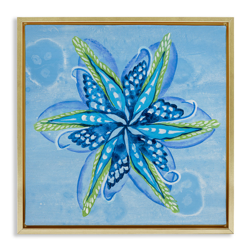 Cadre flottant étoile en forme de fleur abstraite, design par Liz Jardine, H 25 po x l 25 po, Cadre flottant métallique doré