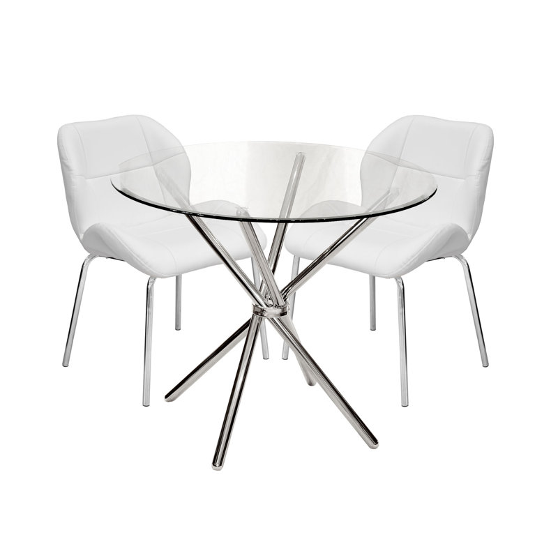 Dereham 2 -Person Glass Dining Set, White, Chrome