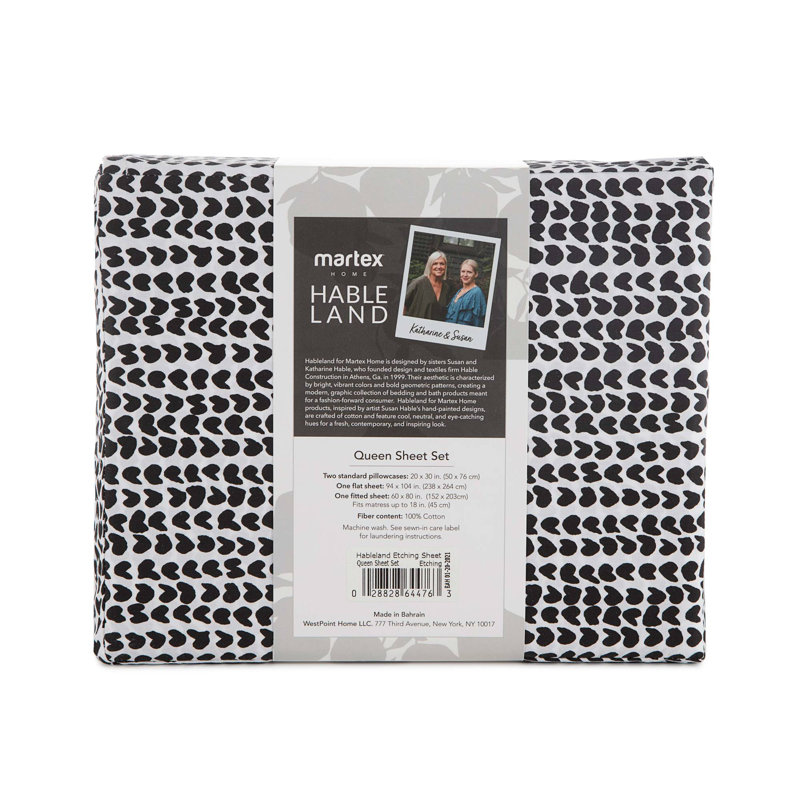 Hableland 200 Thread Count Abstract 100% Cotton Sheet Set, Queen Sheet Set + Fitted Sheet + 2 Pillowcases