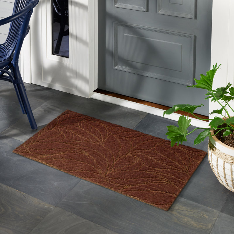 Tapis de porte Town & Country Living tout temps à motif feuillage, Rouge foncé
