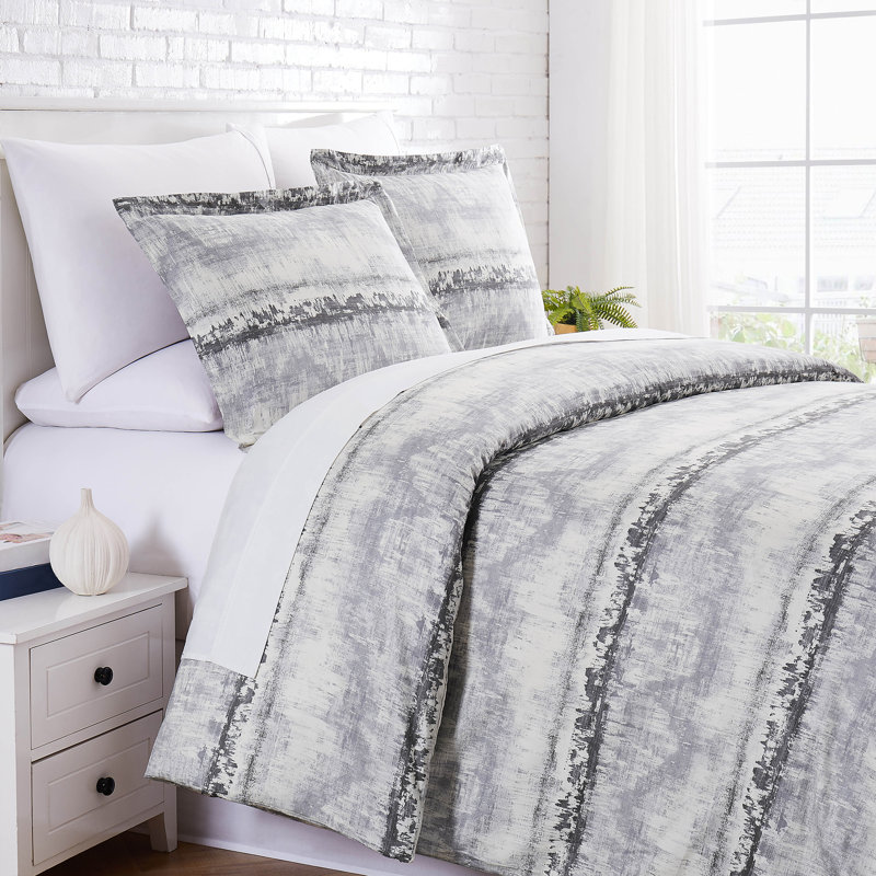 Southshore Fine Linens Abstraction King/California King 300 Thread Count Cotton Sateen Reversible Abstract Stripe Duvet Cover Set, 3-Piece, Abstraction Grey