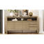60" 3-Door Sideboard With 3 Drawers - Modern Solid Ash Veneer MDF Sideboard, Semi-Open Shelf & Centre Semi-Circular Cutout In Back Panel, Large Storage Cabinet-1050076855