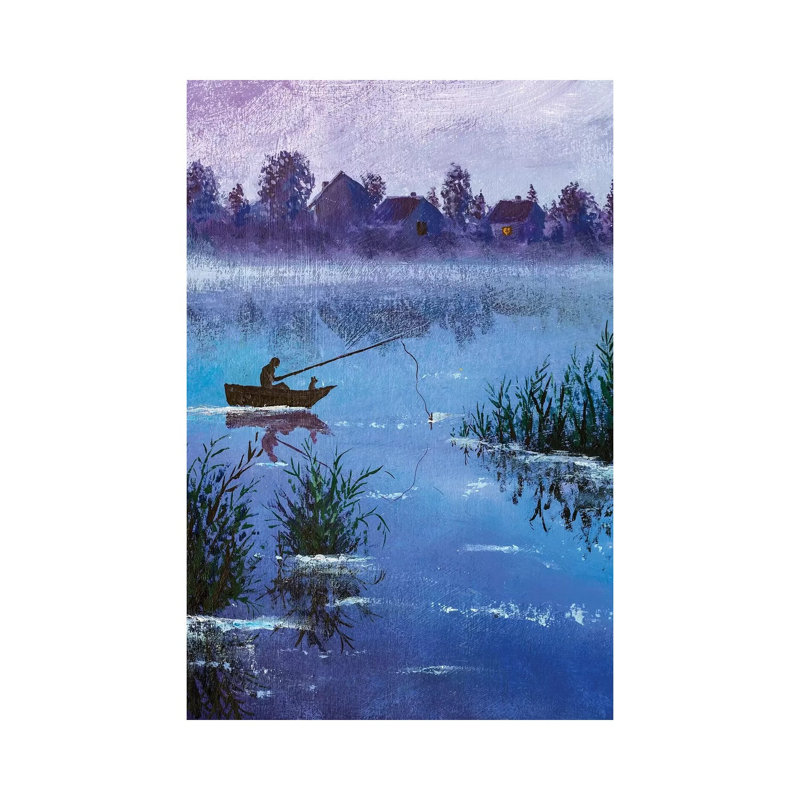 Winter Night Fishing On A Rural Lake by Joyce Combs - Wrapped Canvas Print, 20.32 cm H x 30.48 cm W