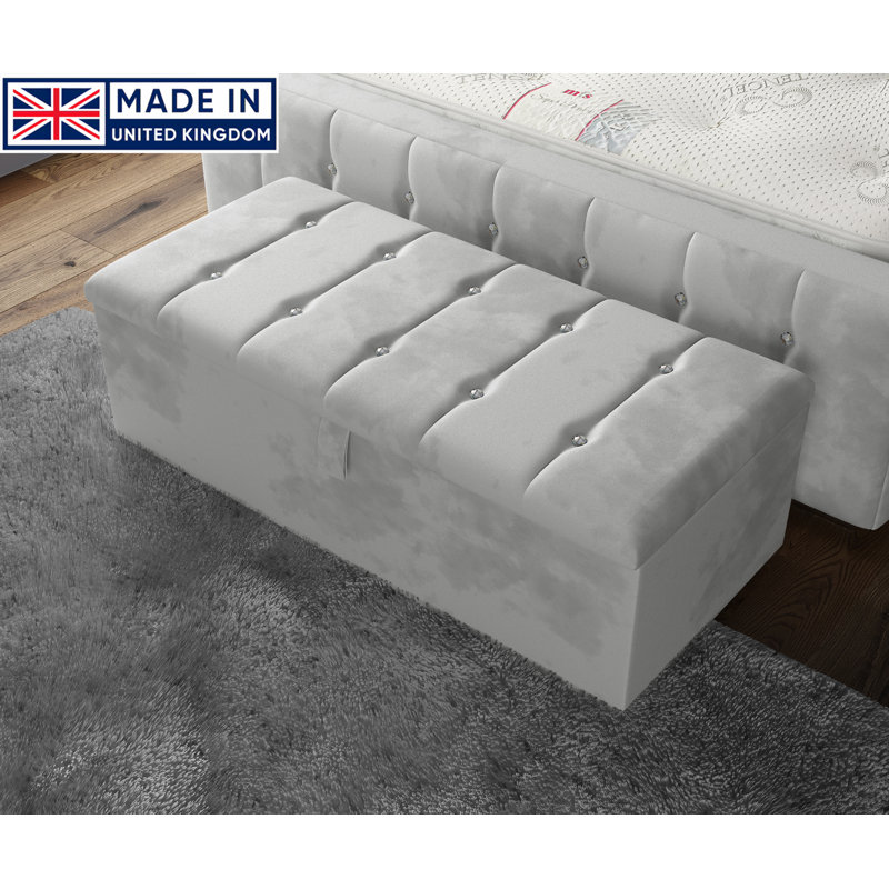 Tullyrusk 102cm Wide Tufted Rectangle Striped Standard Ottoman with Storage, Silver