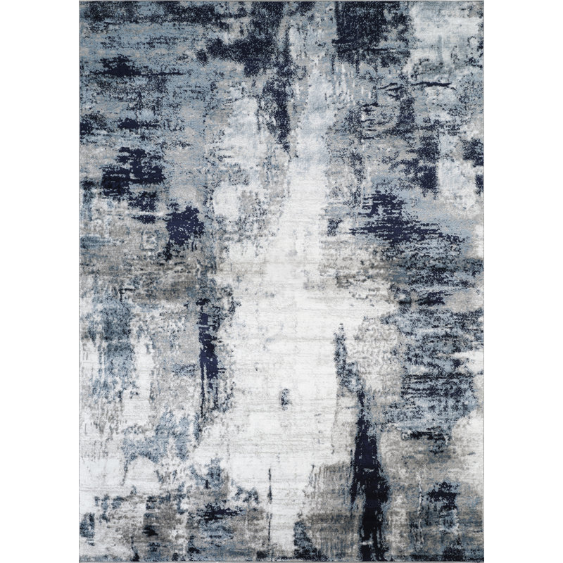 Roudebush Machine Woven Aqua Rug, Rectangle 120 x 170 cm, Black/Grey