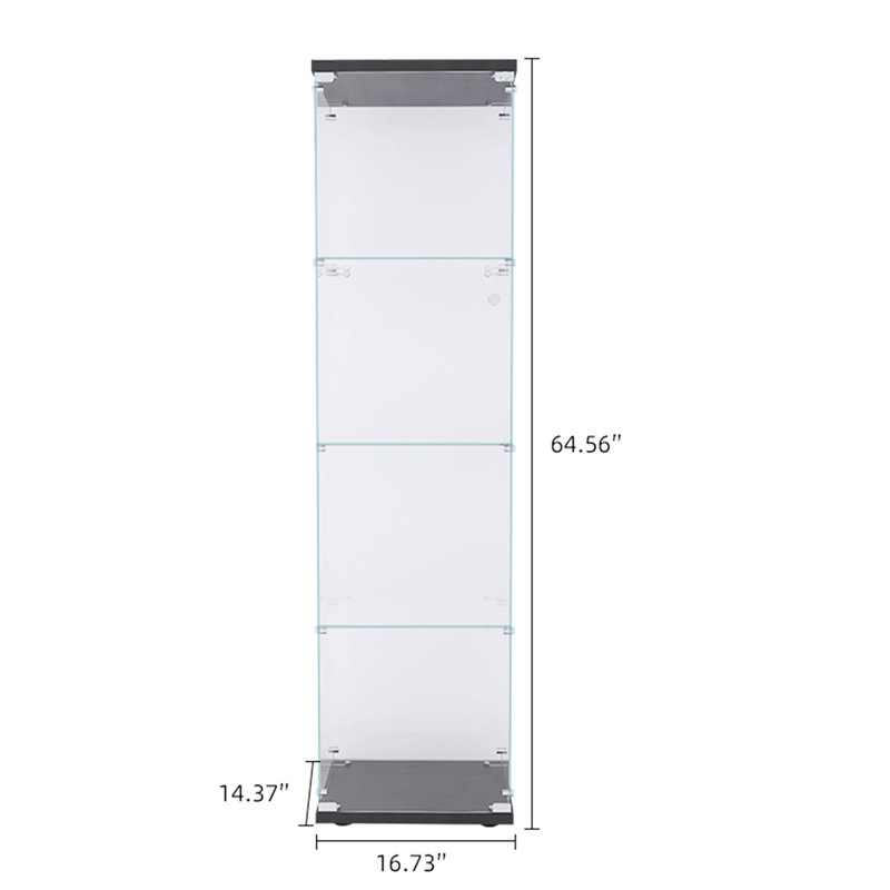 Vitrine en verre à 4 couches avec porte, noire - spacieuse pour les décorations et plus encore