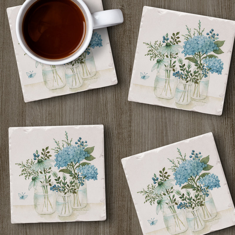 Mason Jars & Florals 4-Pack Tumbled Tile Stone Coasters