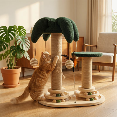 Poteau à griffer pour chat, poteau à griffer pour chat en sisal avec jouets interactifs pour chats d'intérieur