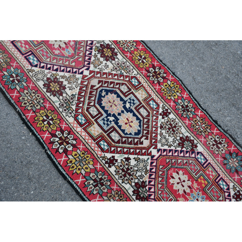 Tapis turc rétro fait à la main: tapis de laine Anatolian vibrant pour le style de plancher décoratif - bleu / rose SN-6270