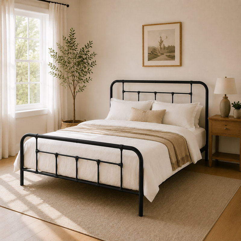 Nelya Metal Platform Bed, Black, Full/Double
