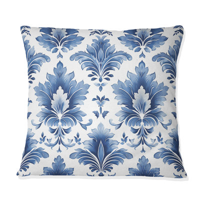 Blue Whitetimeless Damask Glamour Art V - Transitional Throw Pillow