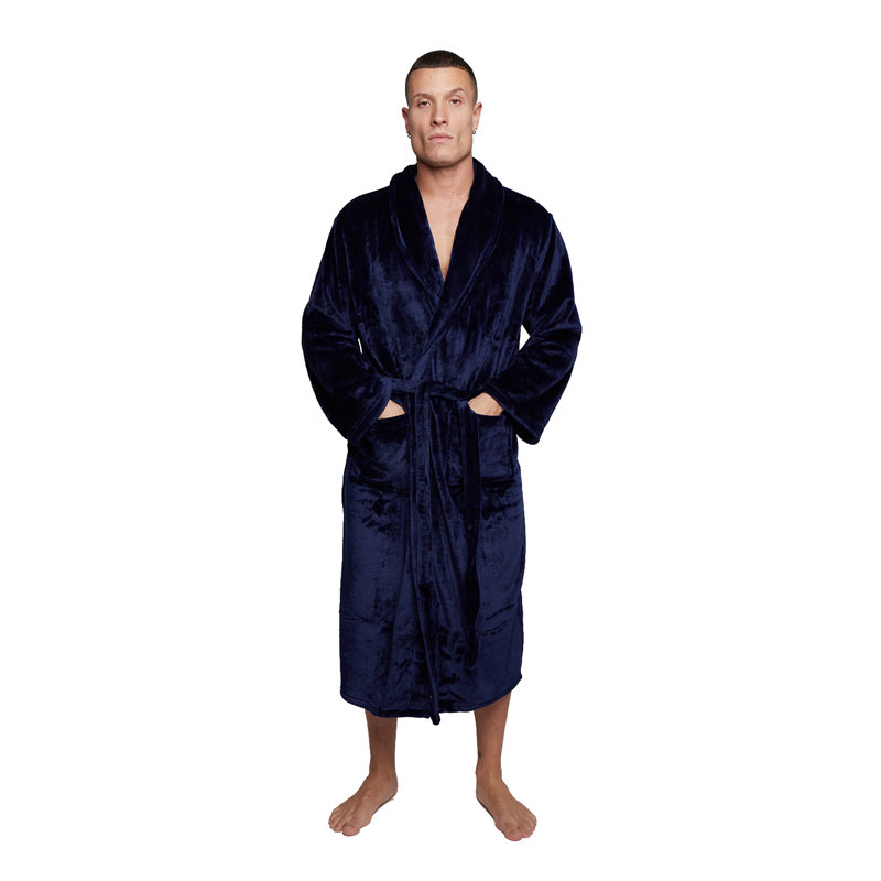 Flannel Mid-Calf Bathrobe with Pockets, Teal