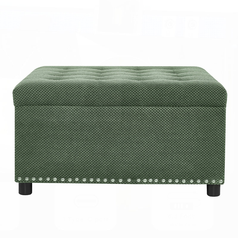 Classic Tufted Storage Ottoman with Nailhead Trim, Versatile Square Footstool for Small Spaces and Home Decor, Green