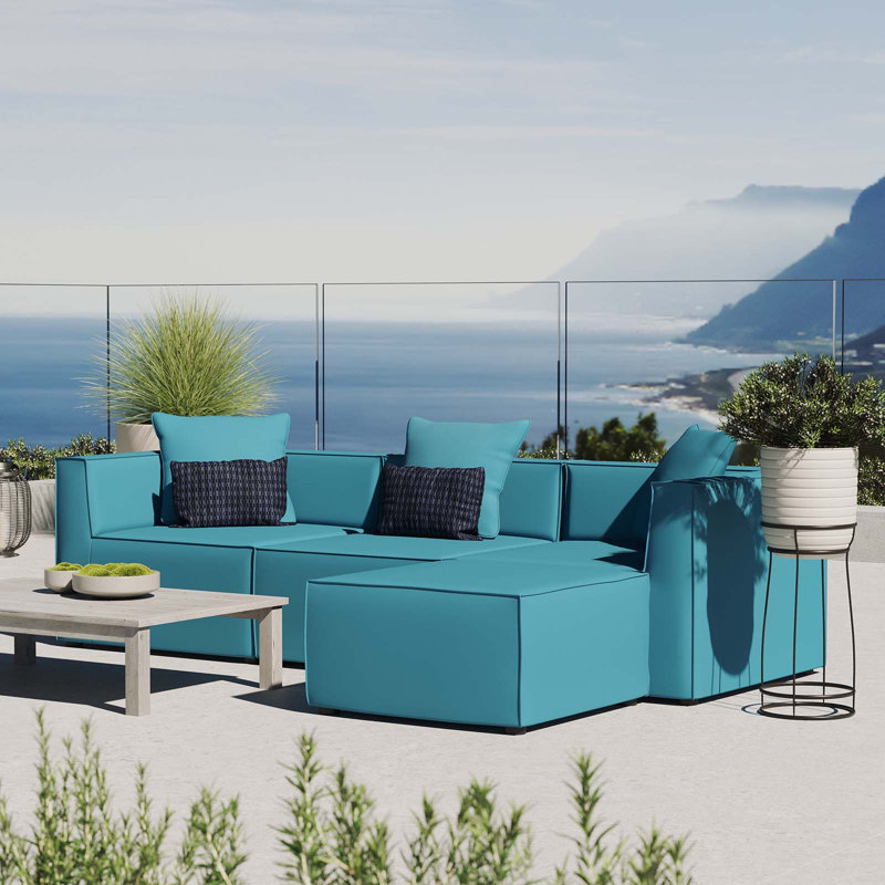 Modway Saybrook Outdoor Patio Upholstered 4-Piece Sectional Sofa, Turquoise