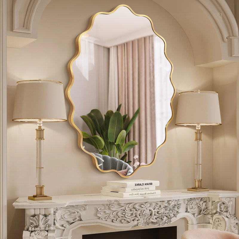 Scalloped Oval Metal Wall Mirror, Gold, 36" x 24"