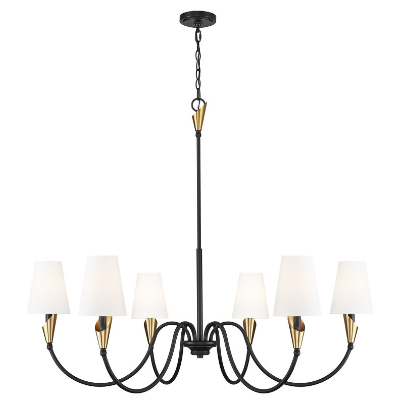 Lustre moderne Elvin, Six lumières, Noir mat / Or, H 39 po x l 46 po x P 46 po