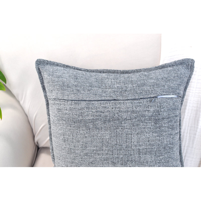 Gray Chenille Square Throw Pillow Covers with Piped Edges, Set of 2
