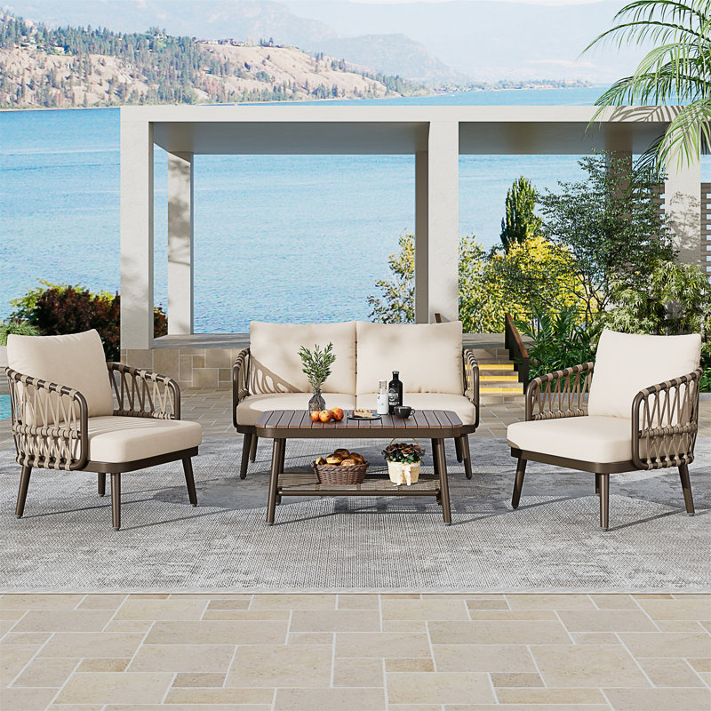 4-Piece Outdoor Patio Furniture Set, Beige, Brown