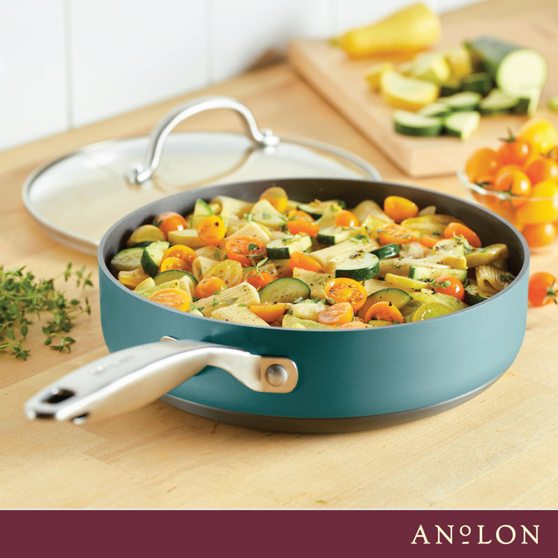 Teal 3-Quart Nonstick Aluminum Sauté Pan with Lid